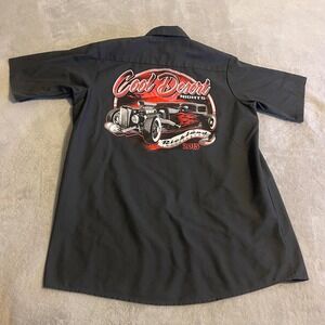 Vintage Red Kap Work Shirt Mens Medium Short Sleeve Hot Rod Graphic Button Up